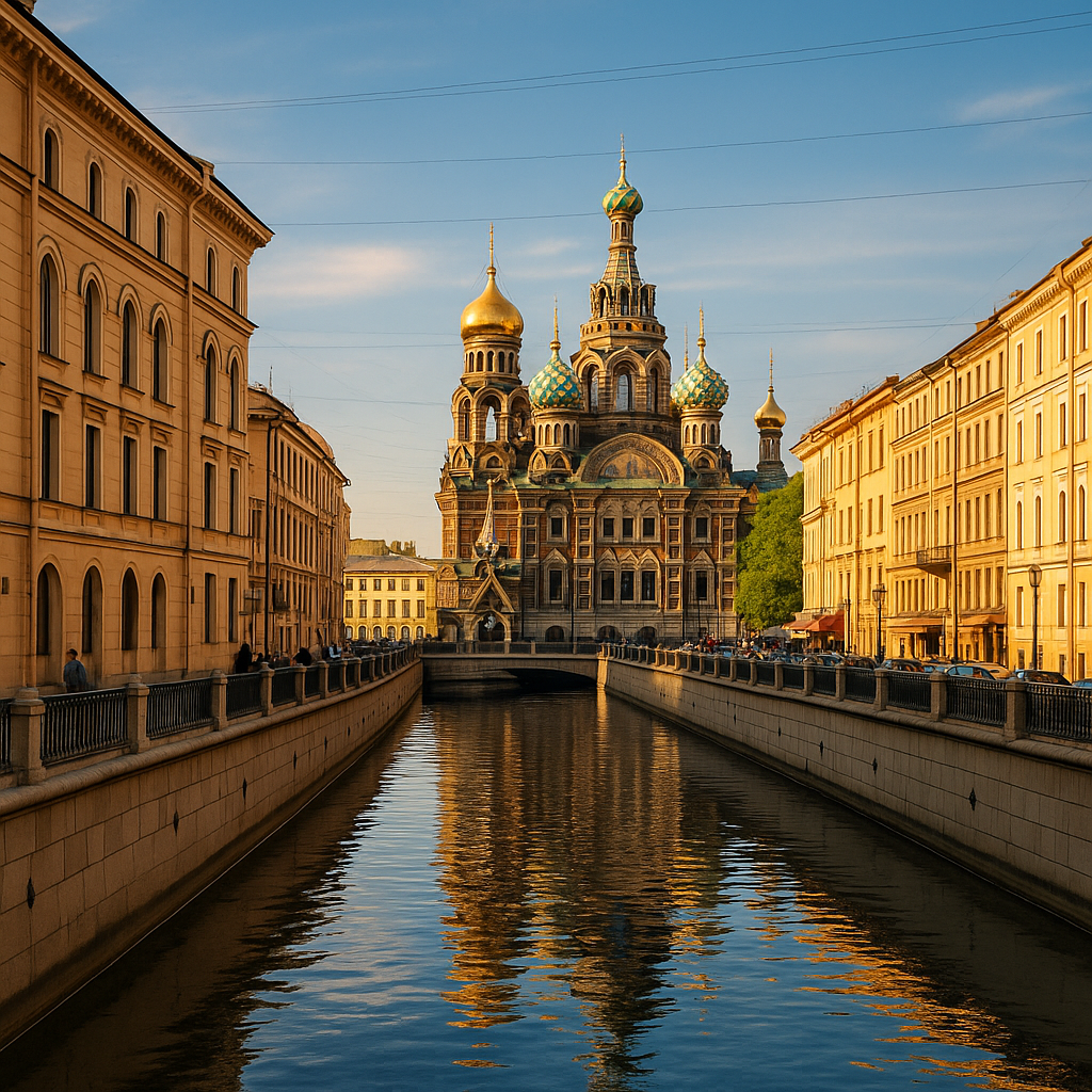 Санкт-Петербург — Спас на Крови и набережная канала в вечернем свете